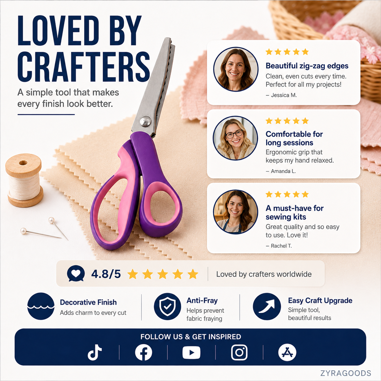 🥳2026 TOP PICK🥳 Pinking Shears Scissors – Stainless Steel, Ergonomic Cushioned Handles – Perfect for Sewing, Quilting & Scrapbooking! 🧵💨