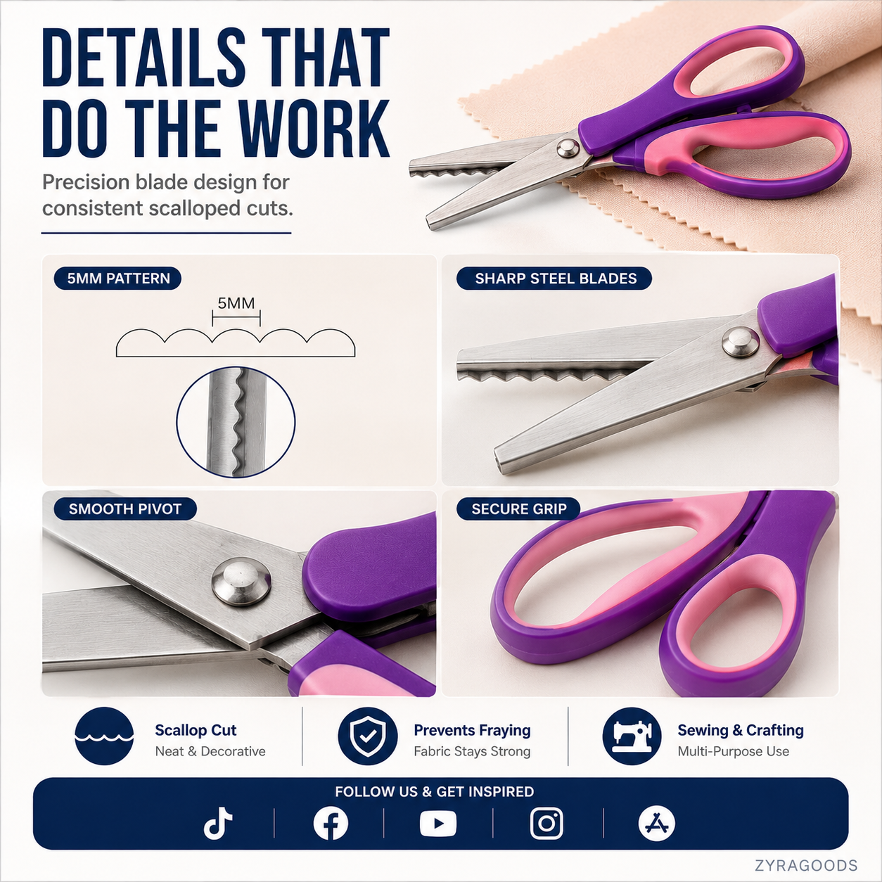 🥳2026 TOP PICK🥳 Pinking Shears Scissors – Stainless Steel, Ergonomic Cushioned Handles – Perfect for Sewing, Quilting & Scrapbooking! 🧵💨