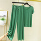 💖Limited Sale 50% OFF💖Soft Comfortable Ice Silk Short Sleeve T-Shirt Two Piece Set Loose Wide-leg Pants