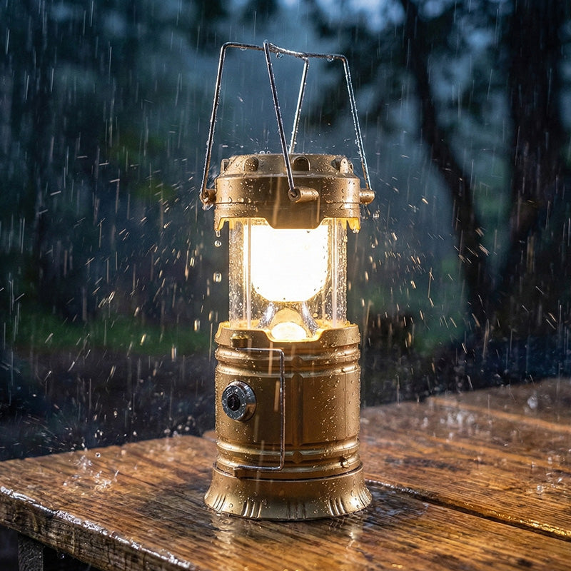 Solar Rechargeable Camping Lantern – Collapsible LED, IPX5 Waterproof 💡 Magnetic Base & Foldable Hook 🏔️ Ideal for Camping, Hiking & Emergency Outages 🔋