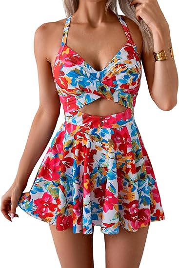 🎁New arrival 50% OFF💥🩱Women's Cutout One Piece Skirt Swimsuit