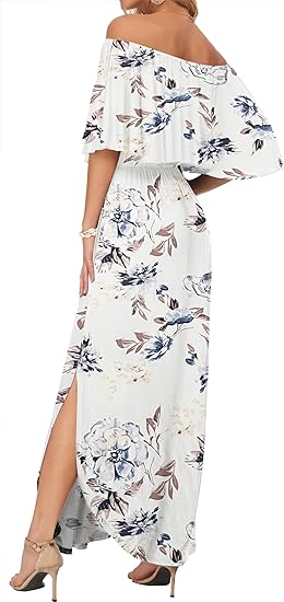 ⏰2026 Summer Hot Sale 50% OFF💃Women's Off-Shoulder Ruffled Side-Slit Maxi Dress with Pockets