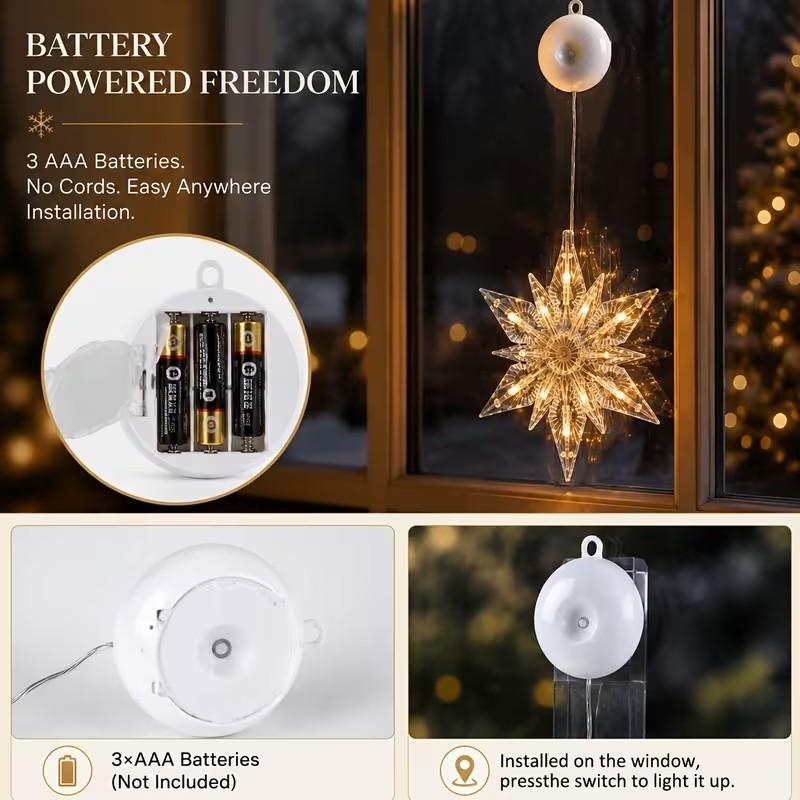 ⏳LAST DAY SALE ONLY ￡7.99!!🎄❄️ DIY Christmas Snowflake Suction Cup LED Lights ✨ | Battery Operated, Warm & Multi-Colour, Window Suction Lights, Christmas Home & Party Decor