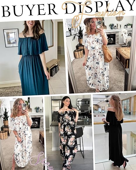 ⏰2026 Summer Hot Sale 50% OFF💃Women's Off-Shoulder Ruffled Side-Slit Maxi Dress with Pockets