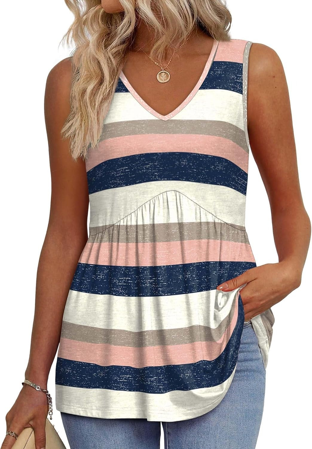 💜LAST DAY PROMOTION - 49%OFF💜Women's Print Flowy Sleeveless V Neck Peplum Tank Tops