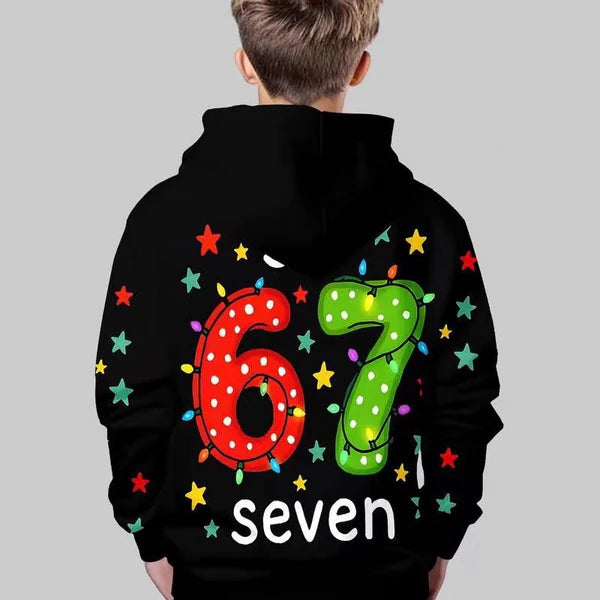 ⌛ Only 3 Days Left – 50% off everything! ⏰ Kids' Christmas Hoodie with "67" Graphic Print