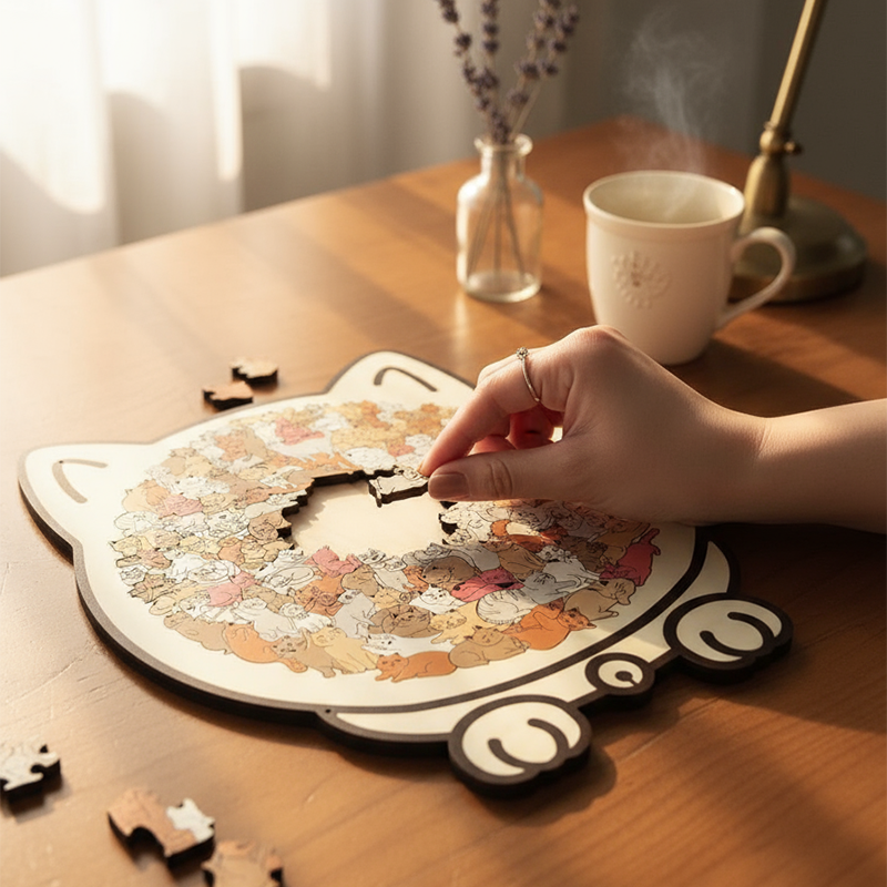 🎁Christmas Sale 49% OFF🎅135-Piece Morandi-Colored Cat Shaped Wooden Jigsaw Puzzle