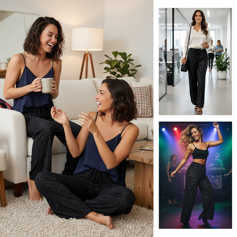 💖LAST DAY SALE 70% OFF🥰Women's Sequin Sparkle Wide Leg Pants with Elastic Waistband