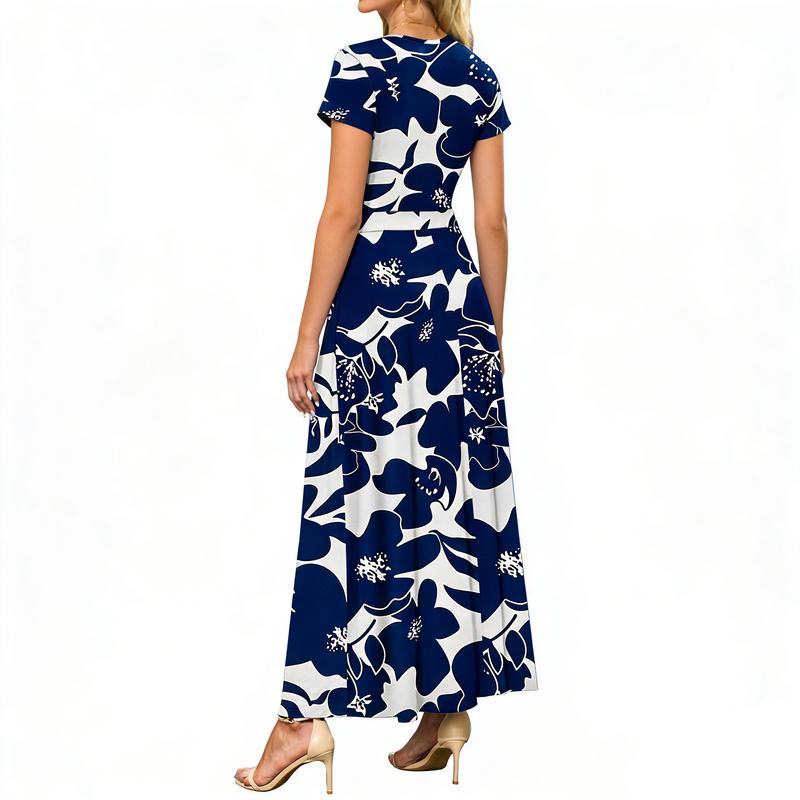 👗2026 Summer Hot Sale 49% OFF🌈 Women's V neck Ankle Length Floral Print Beach Long Flowy  Maxi Dress with Pockets🎀