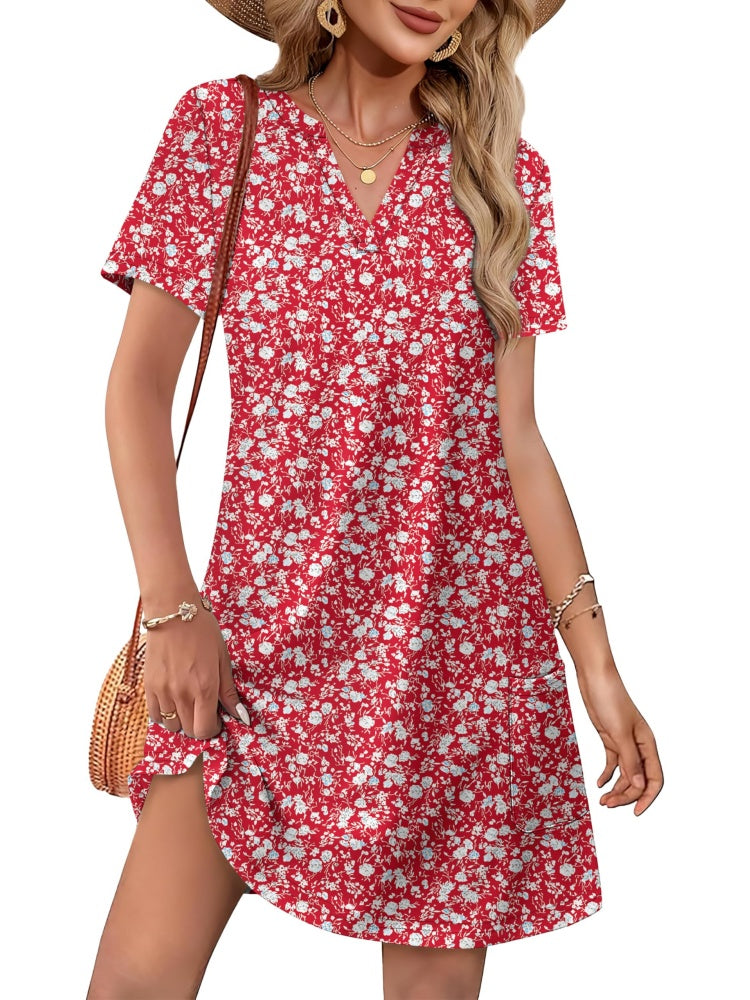 ⏰2026 Hot Sale 50% OFF💃Women's Casual V Neck Vacation Midi Dress With Pockets