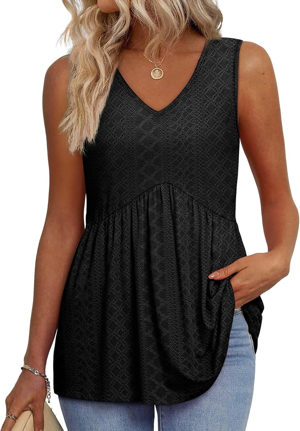 💜LAST DAY PROMOTION - 49%OFF💜Women's Print Flowy Sleeveless V Neck Peplum Tank Tops