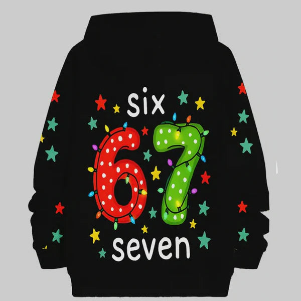 ⌛ Only 3 Days Left – 50% off everything! ⏰ Kids' Christmas Hoodie with "67" Graphic Print