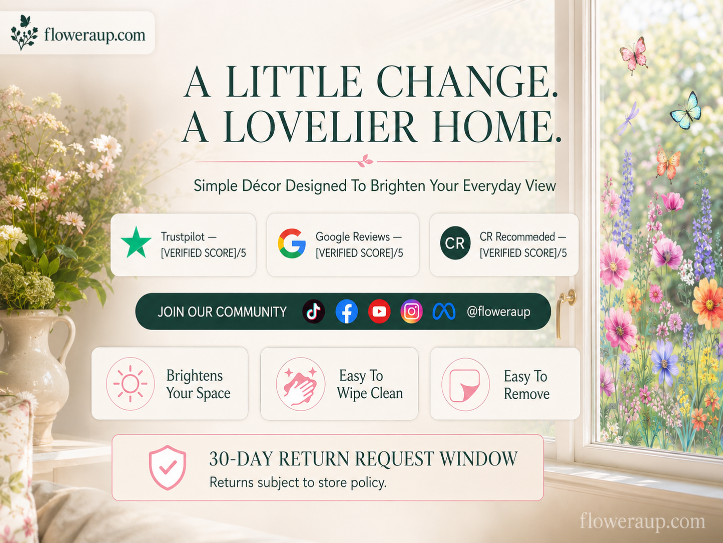 💐Colorful Floral Bouquet Window Sticker🖼️ Make Your Window Beautiful in Seconds! Cut to any size you like!