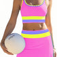 🌼Color Block Patchwork Nylon Sporty 3-Piece Bikini Set - High Waisted & Tummy Control Swimsuit👙🌈