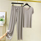 💖Limited Sale 50% OFF💖Soft Comfortable Ice Silk Short Sleeve T-Shirt Two Piece Set Loose Wide-leg Pants