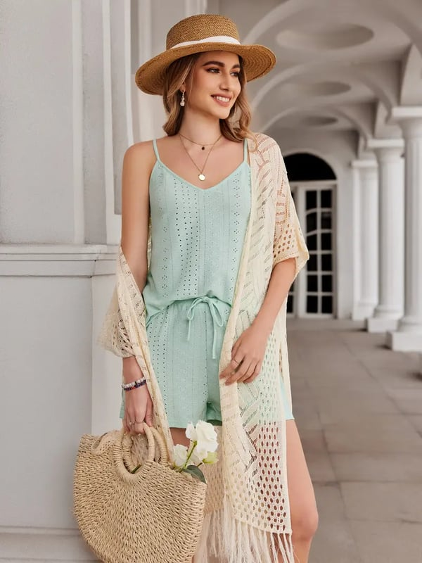 🔥This Week's Special Price:£15.99!!😍Women’s Oversized Knit Cardigan – Lightweight Crochet Tassel Kimono for Spring & Summer 🌸