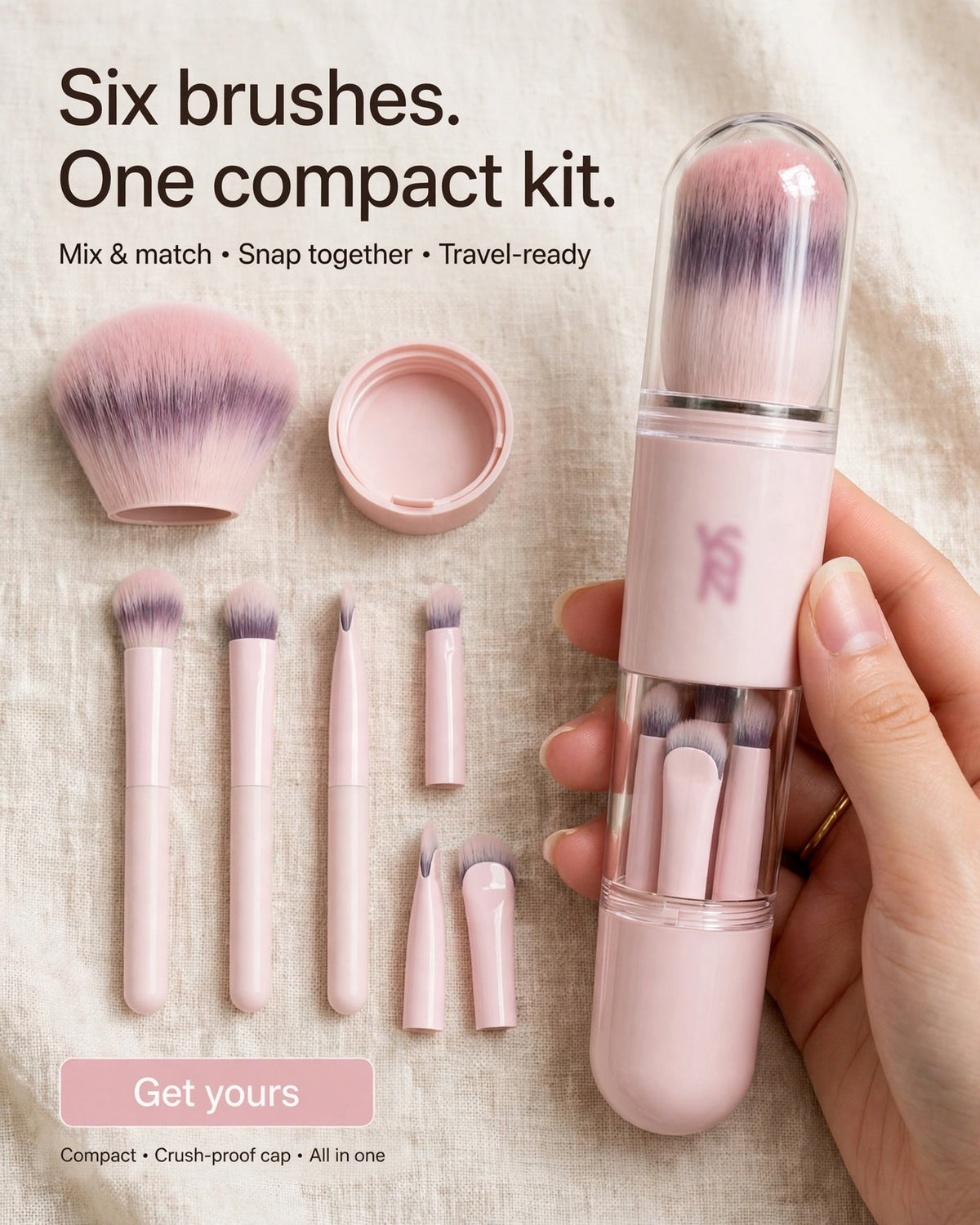 🖌️LAST DAY SALE 60% OFF !!📢Portable Retractable Makeup Brush Set Multifunctional Travel Cosmetic Tool with Powder Blush and Silicone Lip Brush
