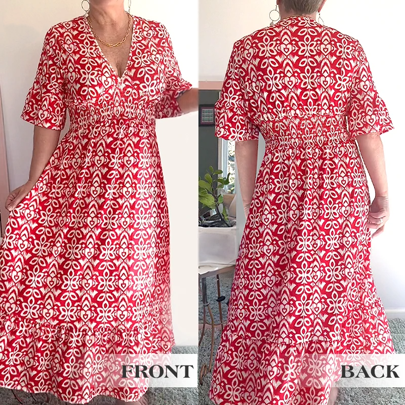 💖LAST DAY SALE 50% OFF💖Bohemian casual print V-neck waist wrap long dress