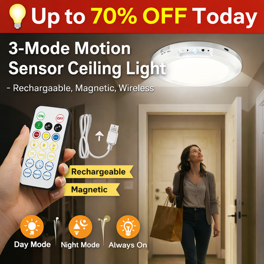 🔥Up to 50% OFF Today💡3-Mode Motion Sensor Ceiling Light – Rechargeable, Magnetic, Wireless