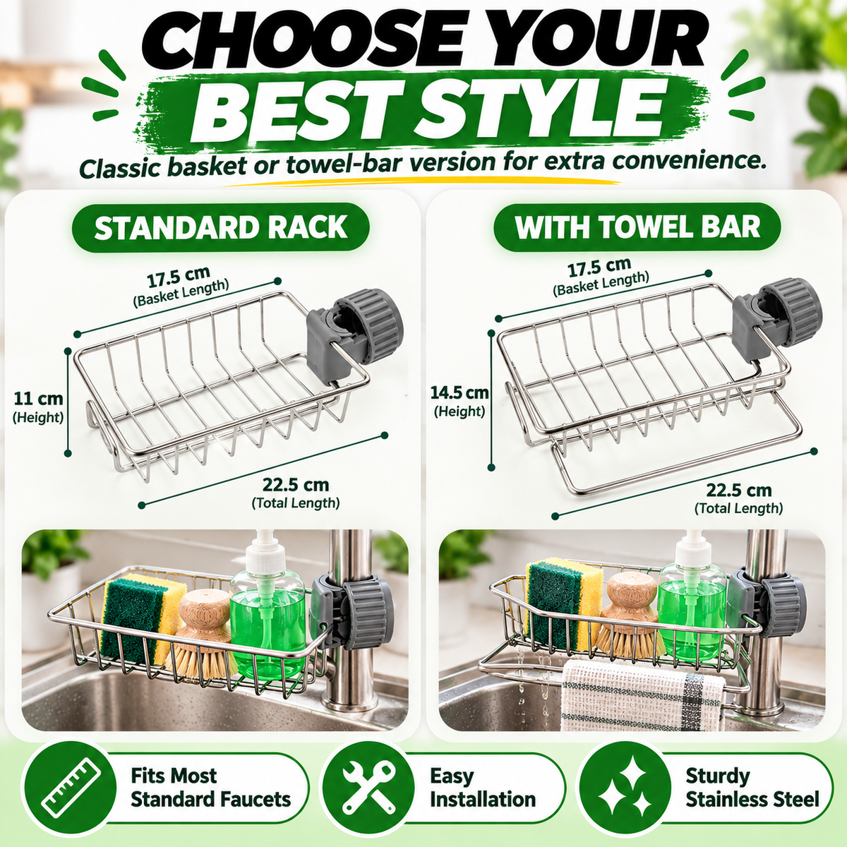 Stainless steel storage rack for the kitchen sink