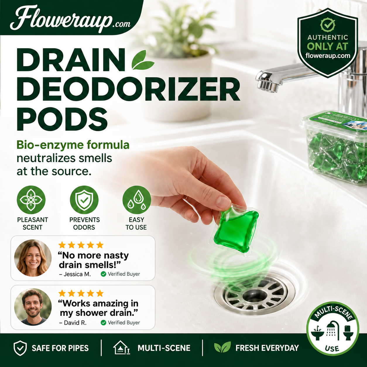 🥳2026 HOT SALE🥳💞50K+ SOLD!🏠💧 50% OFF! Drain Deodorizer Pods – Bio‑enzyme formula neutralizes smells at the source. Instant fresh scent, no harsh chemicals. Say goodbye to embarrassing odours. 🚰✅