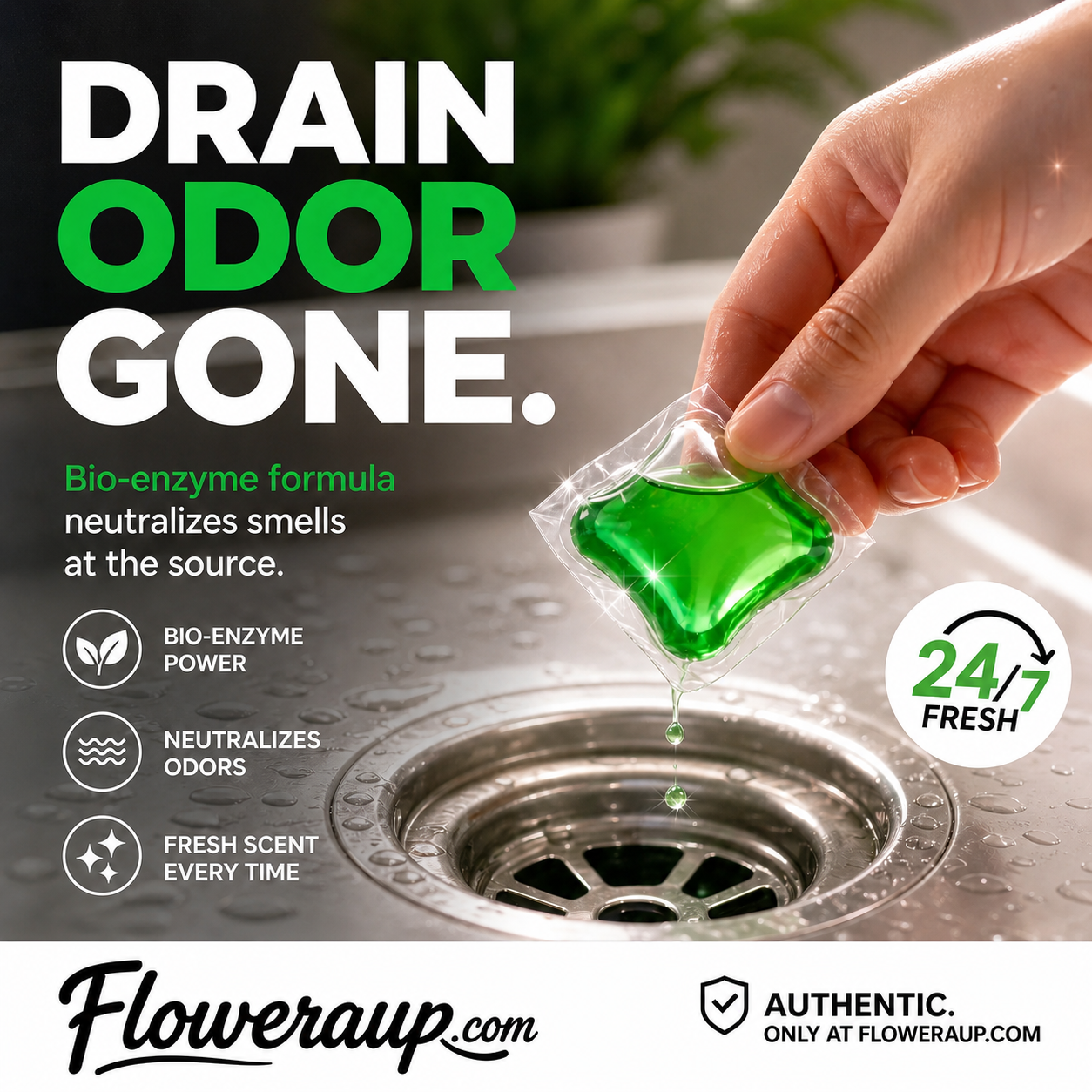🥳2026 HOT SALE🥳💞50K+ SOLD!🏠💧 50% OFF! Drain Deodorizer Pods – Bio‑enzyme formula neutralizes smells at the source. Instant fresh scent, no harsh chemicals. Say goodbye to embarrassing odours. 🚰✅