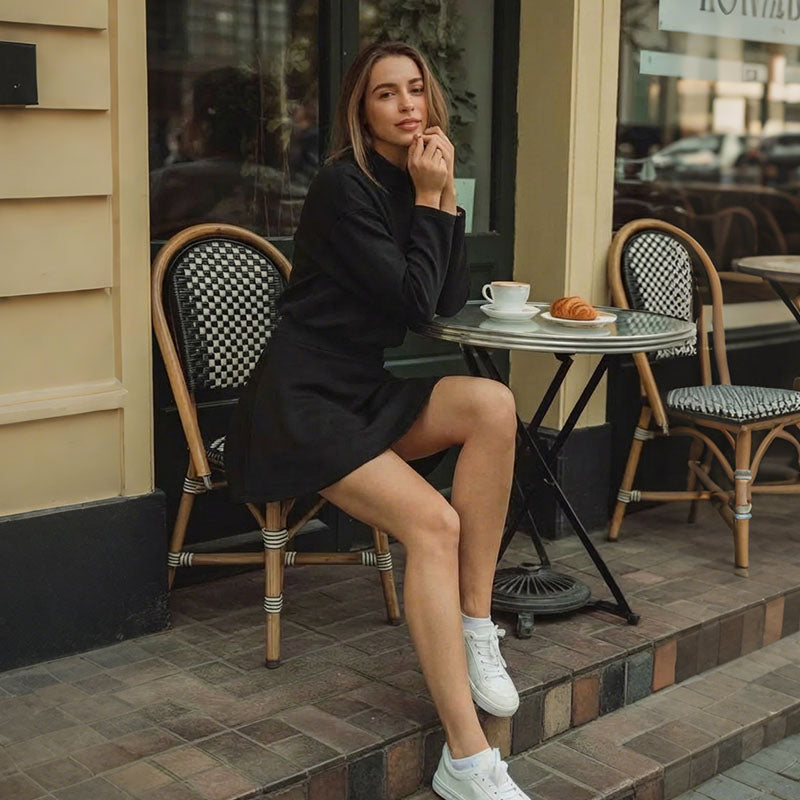 Women's Mock Neck Knit A-Line Mini Dress