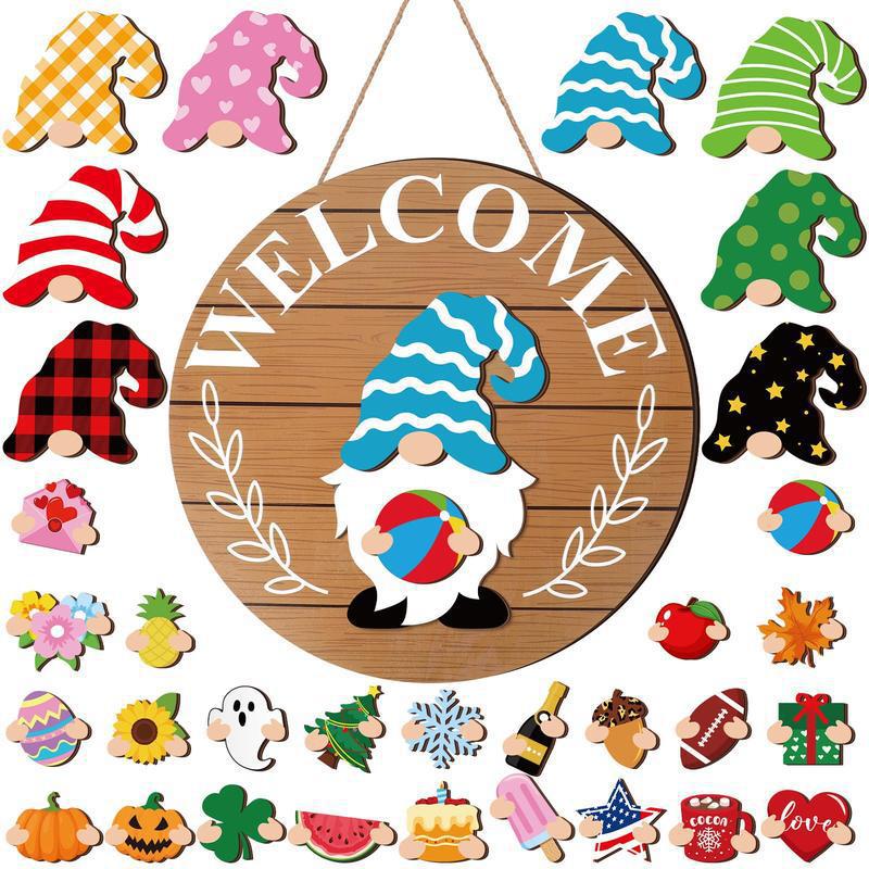 🎁50% OFF🍁Christmas Best Decorations🎄Interchangeable Wooden Gnome Welcome Sign🎅