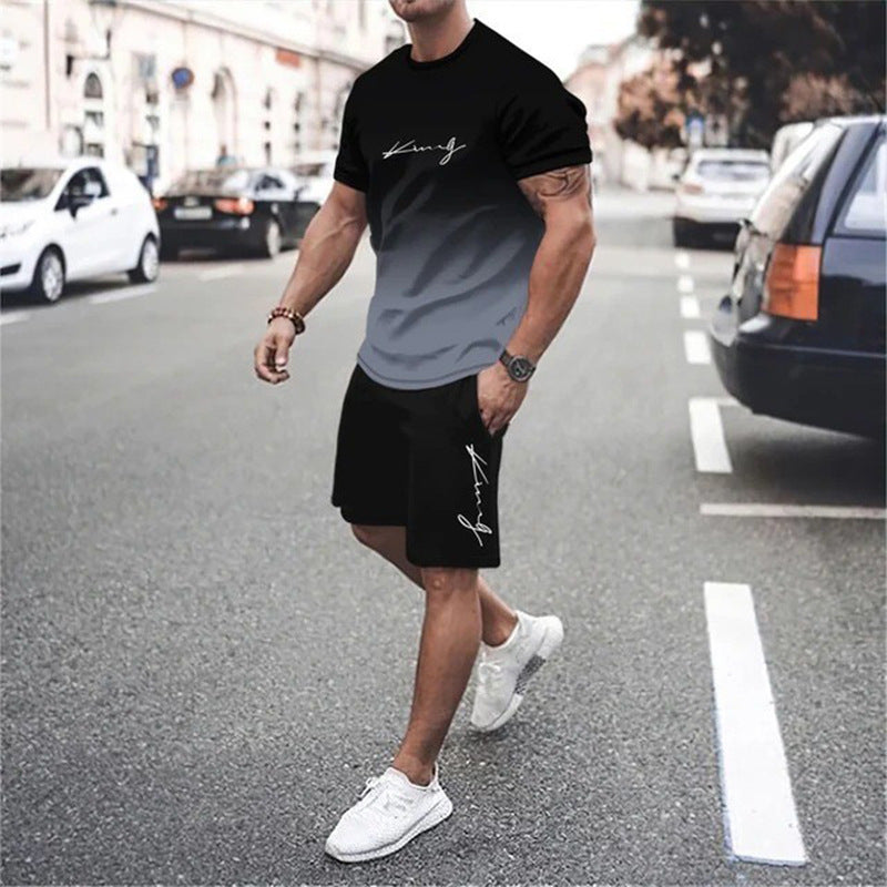 🏖️Summer Cool Deal: ONLY ￡15.99!!😎Men's Gradient Color T-Shirt & Shorts Set