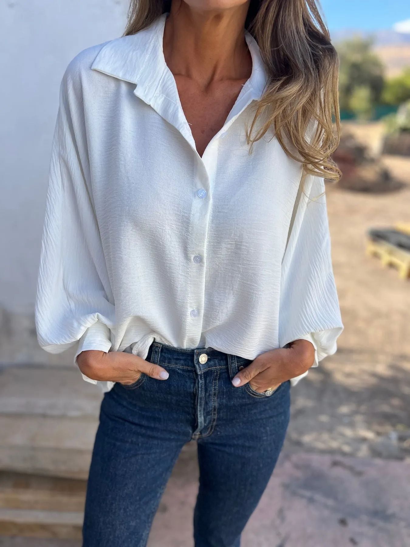🔥Hot Sale✨Solid Color Oversized Long Sleeve Shirt