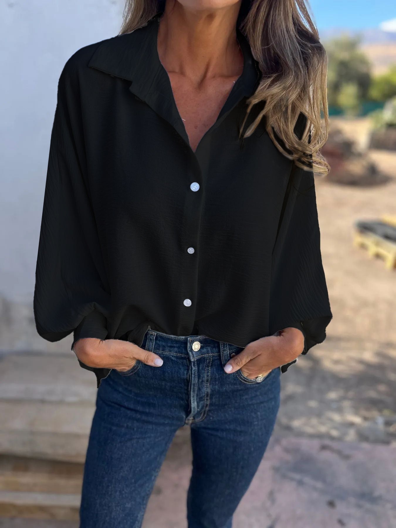 🔥Hot Sale✨Solid Color Oversized Long Sleeve Shirt
