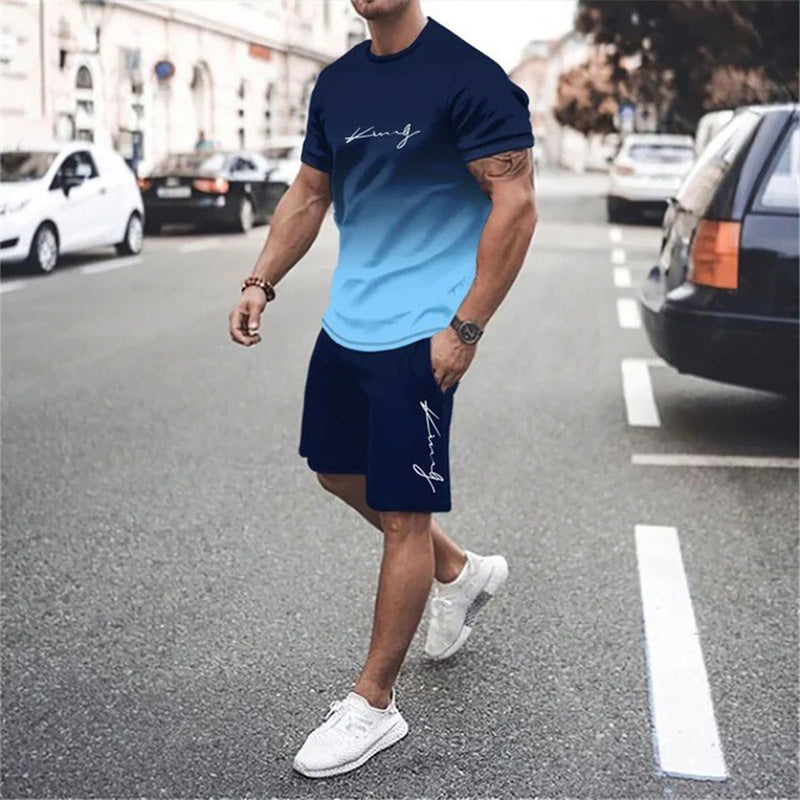 🏖️Summer Cool Deal: ONLY ￡15.99!!😎Men's Gradient Color T-Shirt & Shorts Set