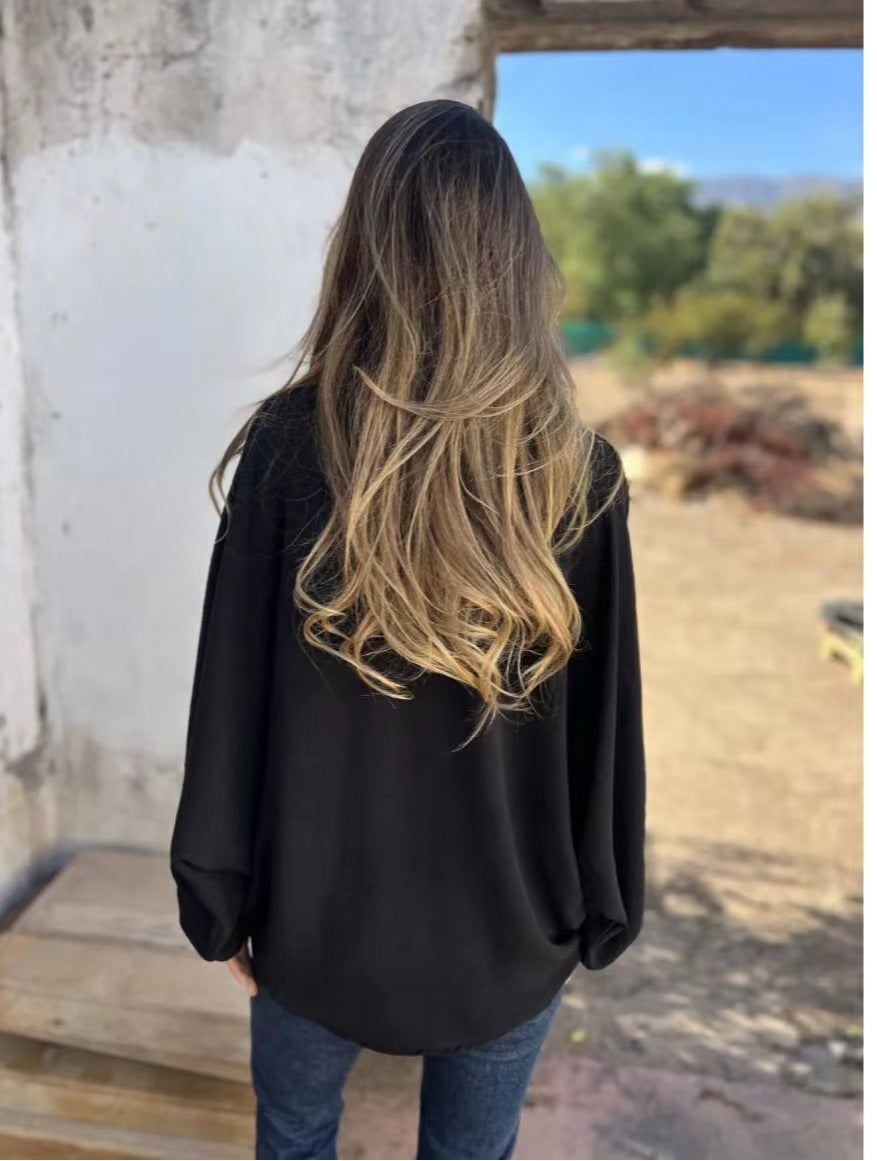 🔥Hot Sale✨Solid Color Oversized Long Sleeve Shirt
