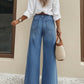 High-Waist Wide-Leg Jeans with Button Detail