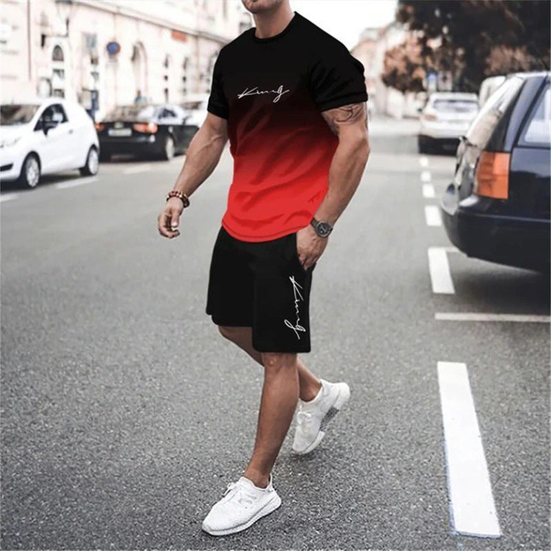 🏖️Summer Cool Deal: ONLY ￡15.99!!😎Men's Gradient Color T-Shirt & Shorts Set