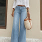 High-Waist Wide-Leg Jeans with Button Detail