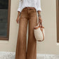 High-Waist Wide-Leg Jeans with Button Detail
