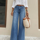 High-Waist Wide-Leg Jeans with Button Detail