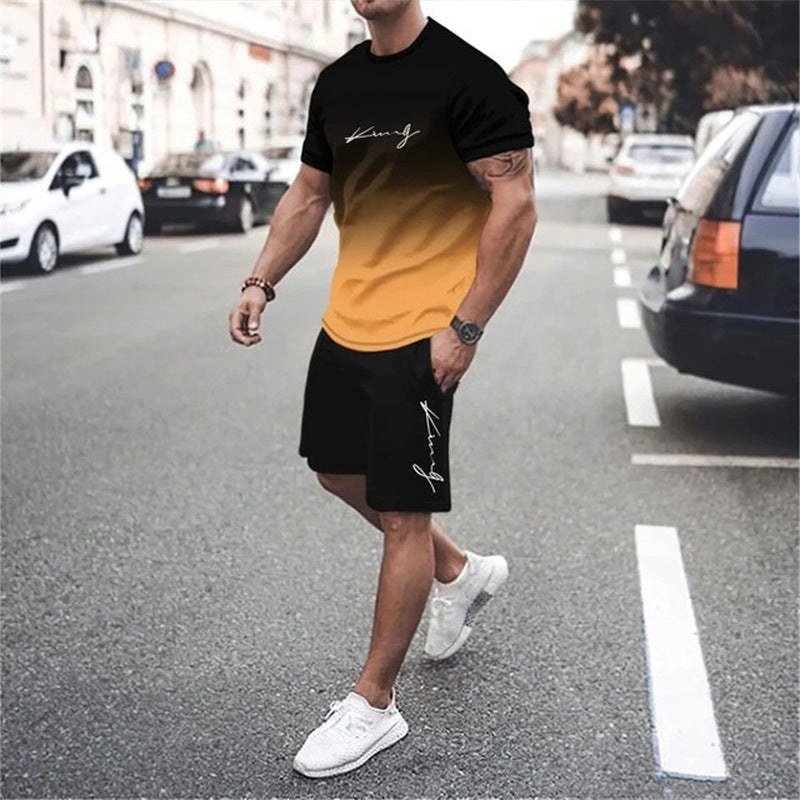🏖️Summer Cool Deal: ONLY ￡15.99!!😎Men's Gradient Color T-Shirt & Shorts Set