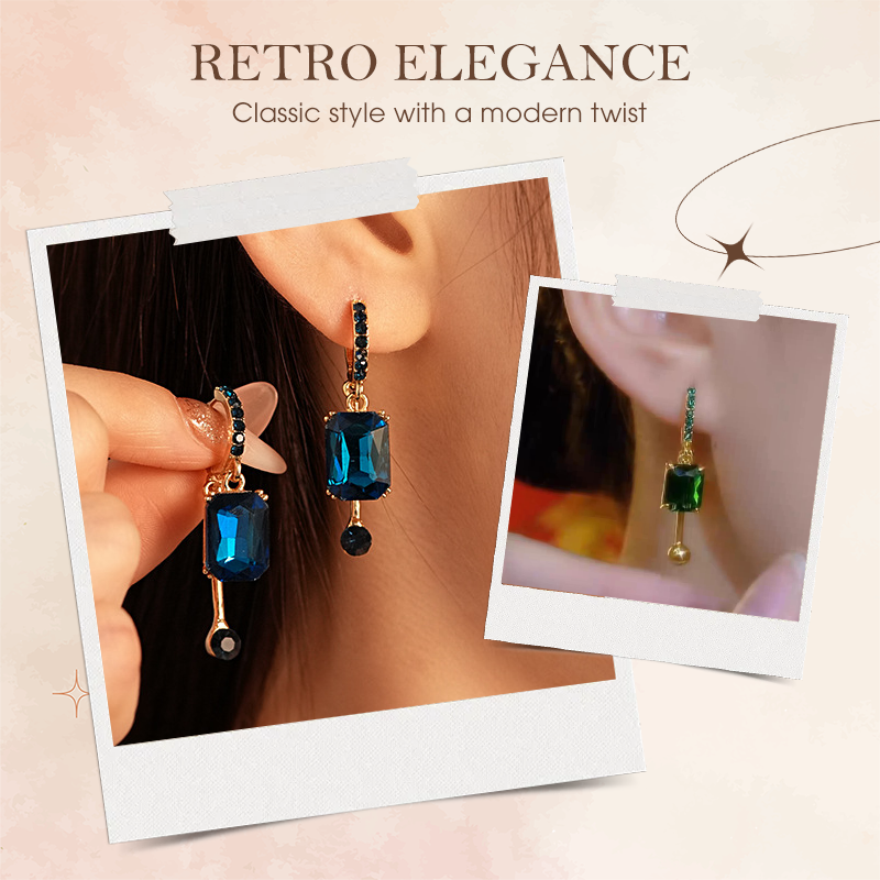 💎 LIMITED-TIME 50% OFF! ✨ Vintage Synthetic Diamond Earrings – Geometric, Dangling, Clip-On ✨