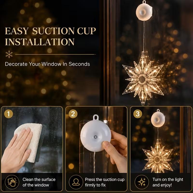 ⏳LAST DAY SALE ONLY ￡7.99!!🎄❄️ DIY Christmas Snowflake Suction Cup LED Lights ✨ | Battery Operated, Warm & Multi-Colour, Window Suction Lights, Christmas Home & Party Decor