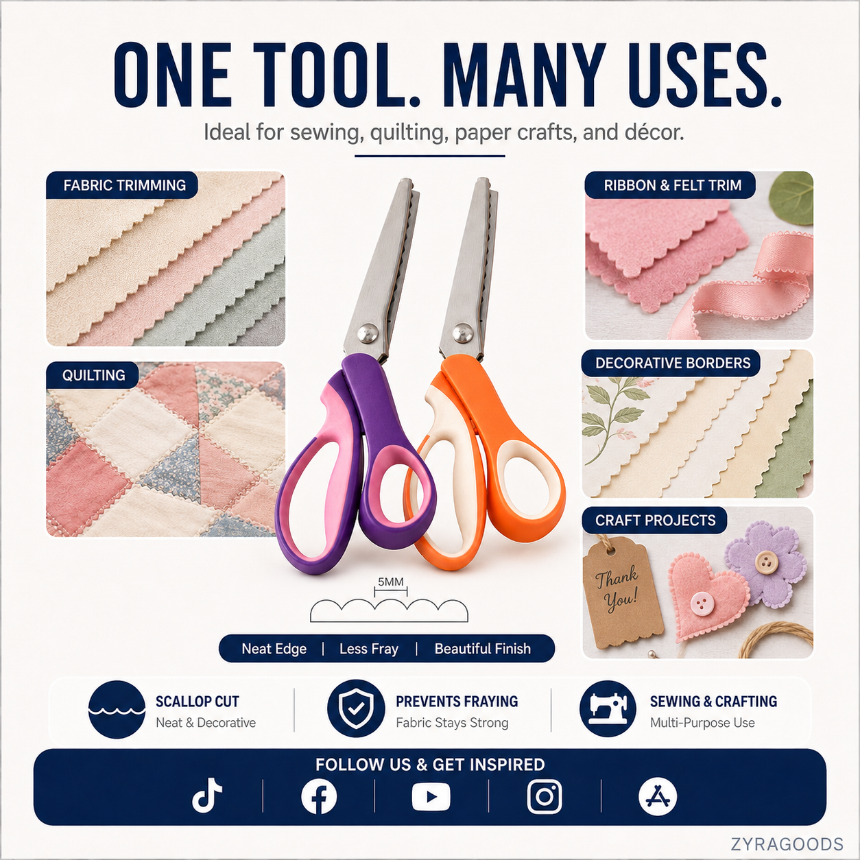 🥳2026 TOP PICK🥳 Pinking Shears Scissors – Stainless Steel, Ergonomic Cushioned Handles – Perfect for Sewing, Quilting & Scrapbooking! 🧵💨