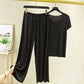 💖Limited Sale 50% OFF💖Soft Comfortable Ice Silk Short Sleeve T-Shirt Two Piece Set Loose Wide-leg Pants