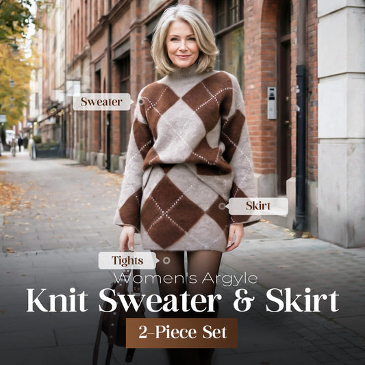 Women's Diamond Pattern Knit Sweater & Skirt 2-Piece Set