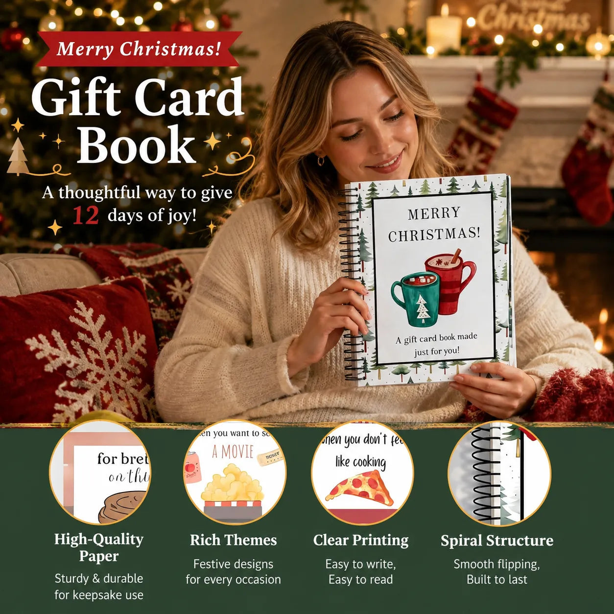 🎁70% OFF!!!-Ready for Christmas!🎅Christmas Gift Card Book, DIY Spiral-Bound Christmas Gift Card Holder Book🎁Personalized Xmas Gifts for Family, Festive & Party Supplies