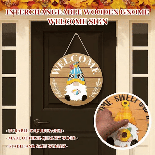 🎁50% OFF🍁Christmas Best Decorations🎄Interchangeable Wooden Gnome Welcome Sign🎅