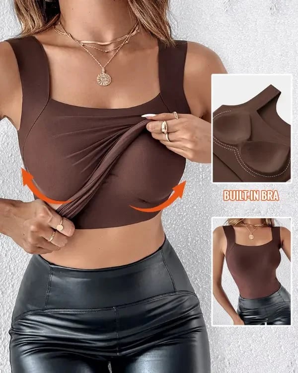 🏆2026 HOT SALE-50% OFF!!💐Women's U Neck Camisole High Strechy Seamless Built-in Bra Padded Tank Tops