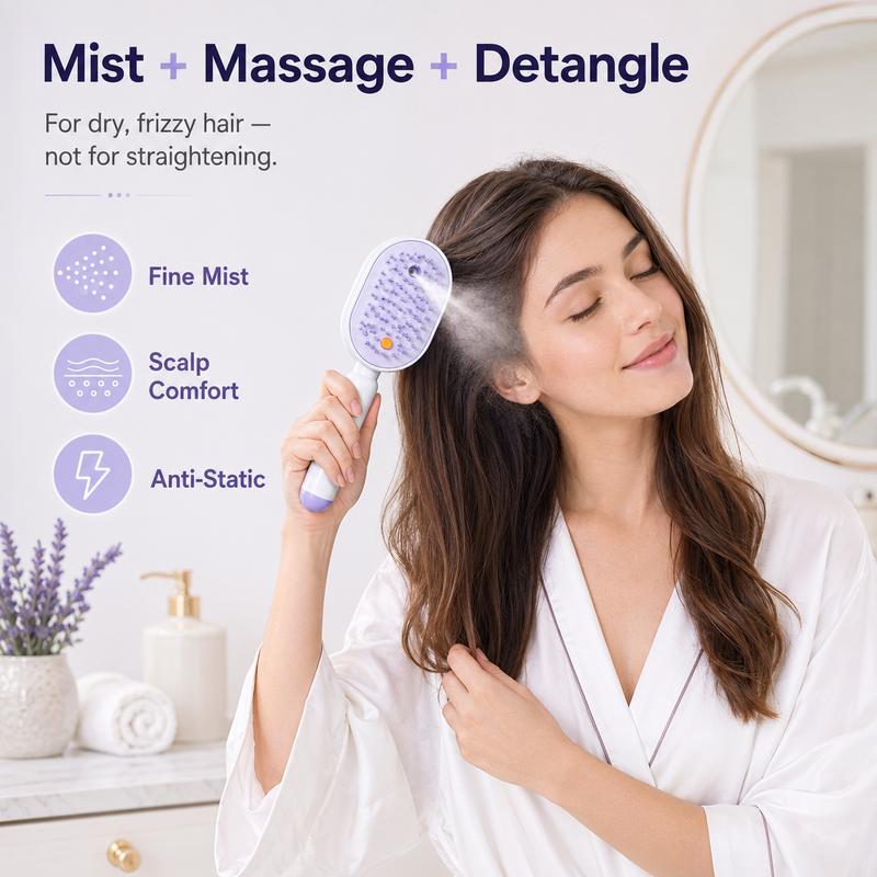 🔥LAST DAY SALE ONLY ￡14.99!!🔥ProGlide™🇬🇧 Scalp Massager Comb 💆‍♀️ – Self-Cleaning 🧼, Tangle-Free ✂️ & Frizz-Control Hair Brush with Soothing Mist Spray 💨✨ | Perfect for Dry, Brittle Hair 💧🌟