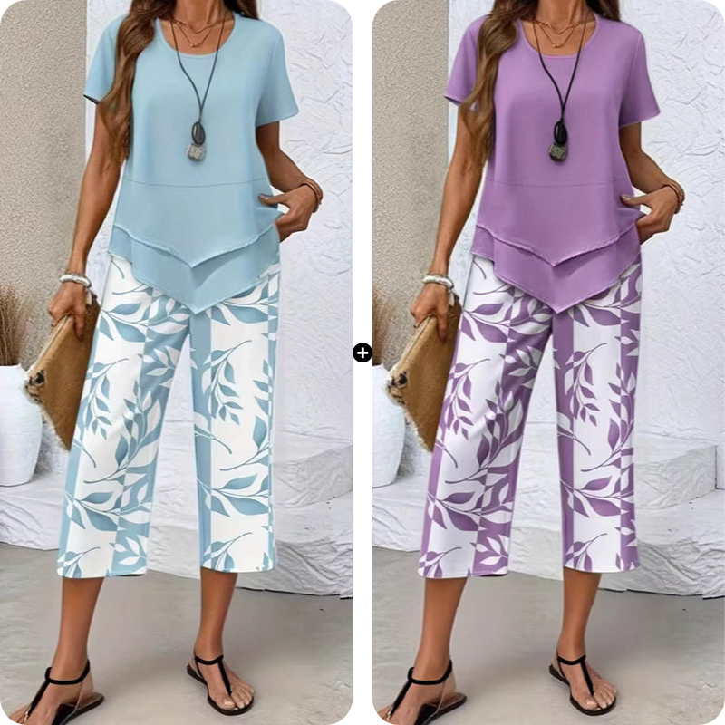 👚 50% OFF NOW! 🔥 Casual Round Neck Layered Tunic Top & Wide Leg Pants Set – Flowy Design, Soft Fabric & Perfect for Everyday Style 🌸