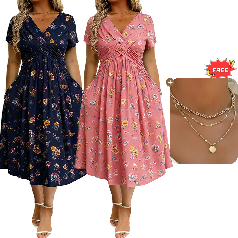 ⏳LAST DAY SALE ONLY￡17.99!!🌿Women's V-Neck Floral Print Dress with Twist Waist